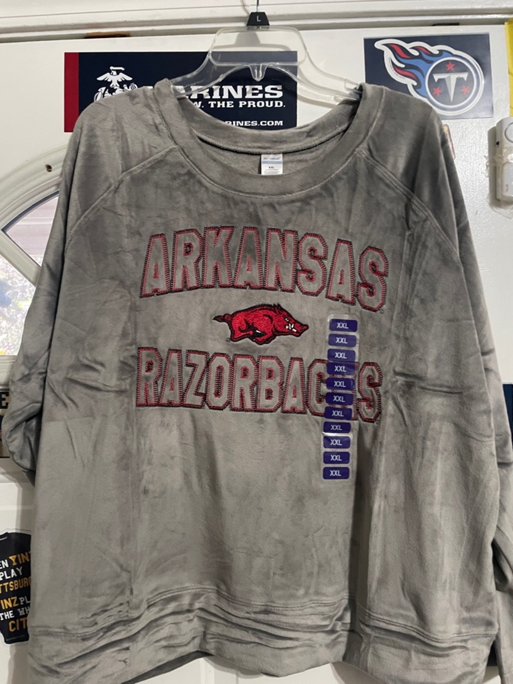 Gray Arkansas Razorbacks Sweatshirt with Red Logo